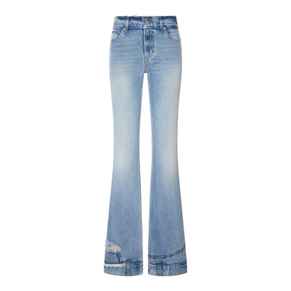 Haikure Women High-Waisted Flare Jeans In Used Denim With Decorated Hem
